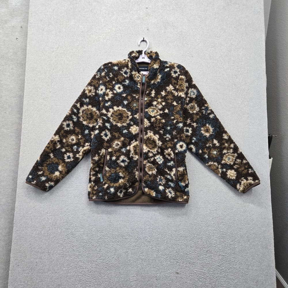 Abercrombie & Fitch Men Jacket S Brown Floral Fleece Tapestry Sherpa Full Zip